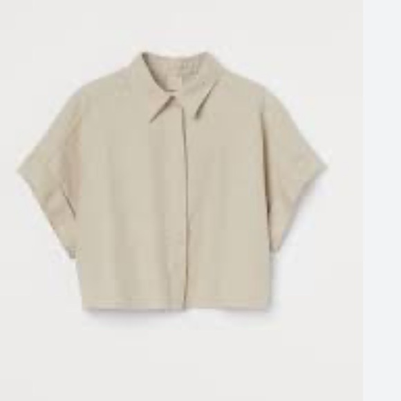 H&M BUTTON DOWN CROP TOP & HIGH WAIST SHORT SET SZ XS - Picture 2 of 5